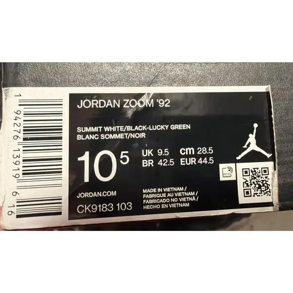 🔥Nike Joran Zoom '92 Summit White Black Lucky Green US 10.5🔥